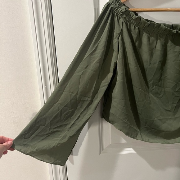 Love, Fire - Olive Cropped Off The Shoulder Shirt - Picture 2 of 5